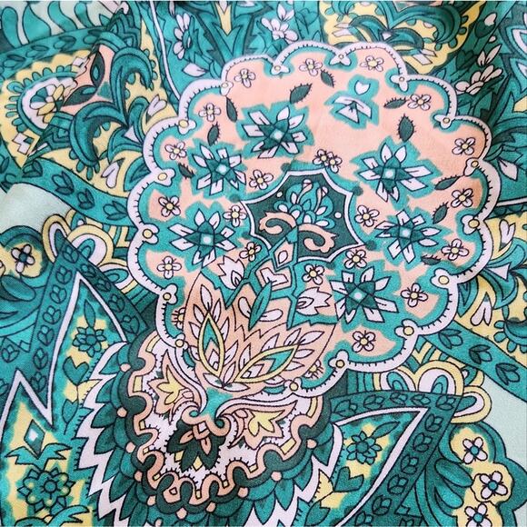 Gomorn Boho wide leg pants green paisley shirred waist size 6 - Picture 9 of 9